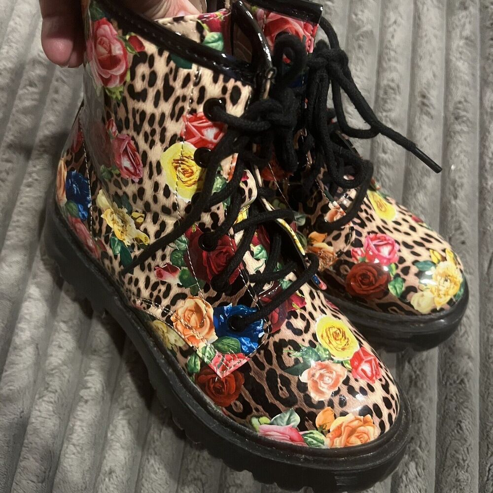 Betsey Johnson Big Girl Boots Multicolor Floral And Leopard Print Platform Boot
